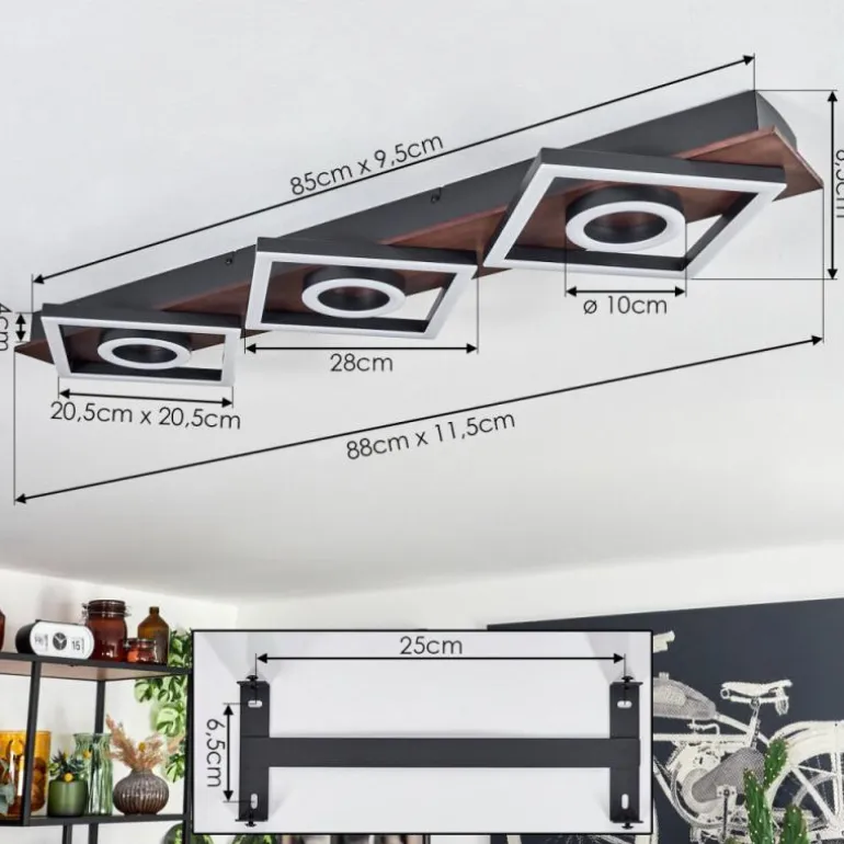 Plafonnier Taboneira LED Brun foncé, Noir, 3 lumières