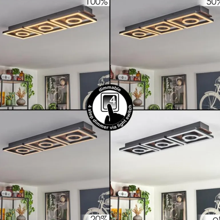 Plafonnier Taboneira LED Brun foncé, Noir, 3 lumières