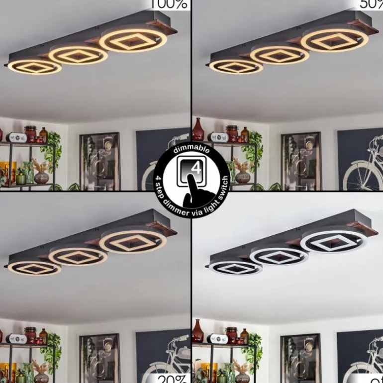 Plafonnier Taboneira LED Brun foncé, Noir, 3 lumières