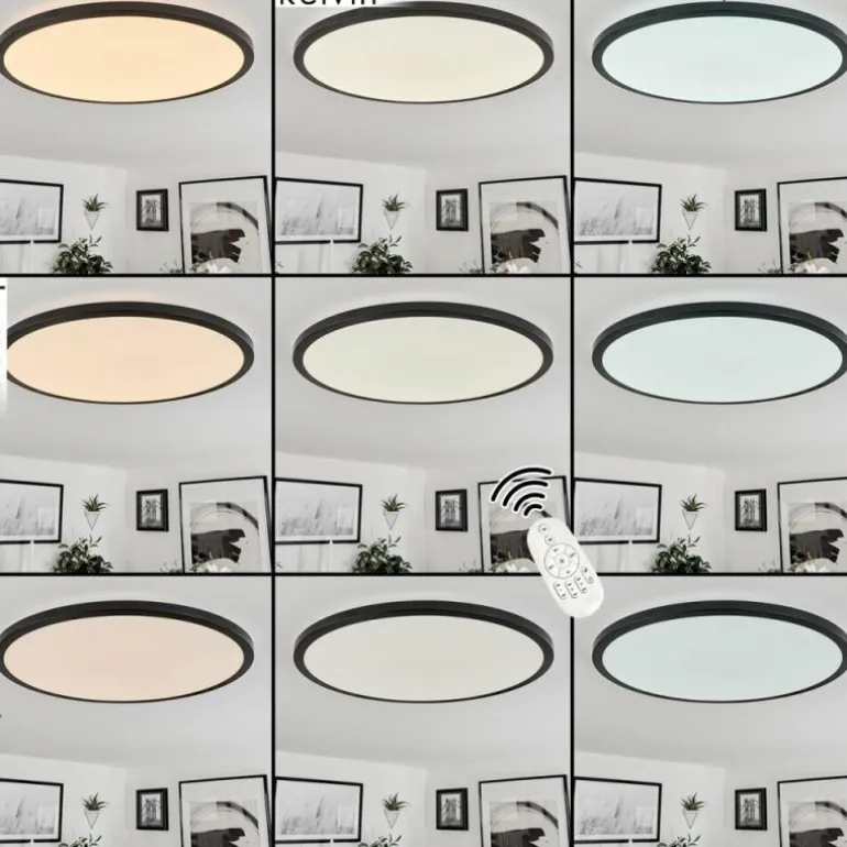 Plafonnier Tamesch LED Noir, 1 lumière, Télécommandes