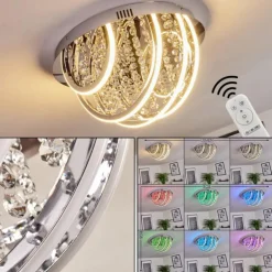 Plafonnier Toirano LED Chrome, Scintillant, Argenté, Blanc, 2 lumières, Télécommandes, Changeur de couleurs