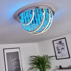 Plafonnier Toirano LED Chrome, Scintillant, Argenté, Blanc, 2 lumières, Télécommandes, Changeur de couleurs