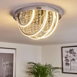 Plafonnier Toirano LED Chrome, Scintillant, Argenté, Blanc, 2 lumières, Télécommandes, Changeur de couleurs