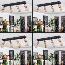 Plafonnier Tulla Cuivre, Noir, 4 lumières