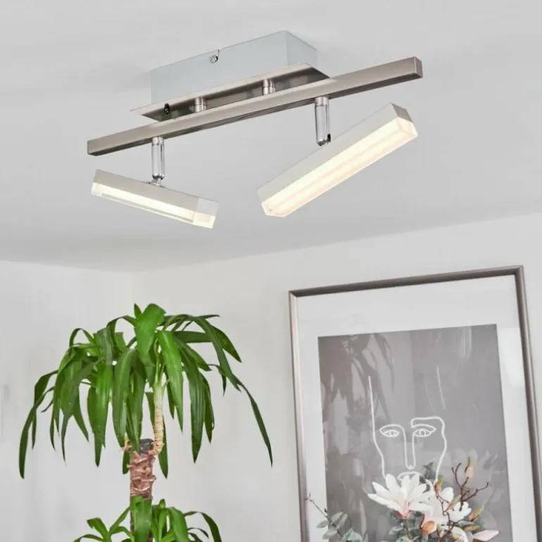 Plafonnier Vehkala LED Chrome, Nickel mat, 2 lumières, Télécommandes, Changeur de couleurs