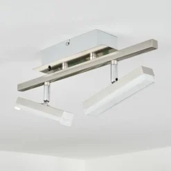 Plafonnier Vehkala LED Chrome, Nickel mat, 2 lumières, Télécommandes, Changeur de couleurs