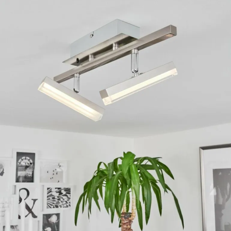 Plafonnier Vehkala LED Chrome, Nickel mat, 2 lumières, Télécommandes, Changeur de couleurs