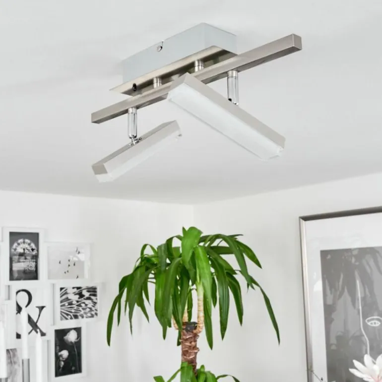 Plafonnier Vehkala LED Chrome, Nickel mat, 2 lumières, Télécommandes, Changeur de couleurs