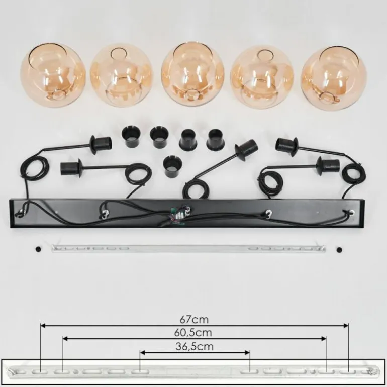 Plafonnier Verre 20 cm Koyoto Ambre, 5 lumières