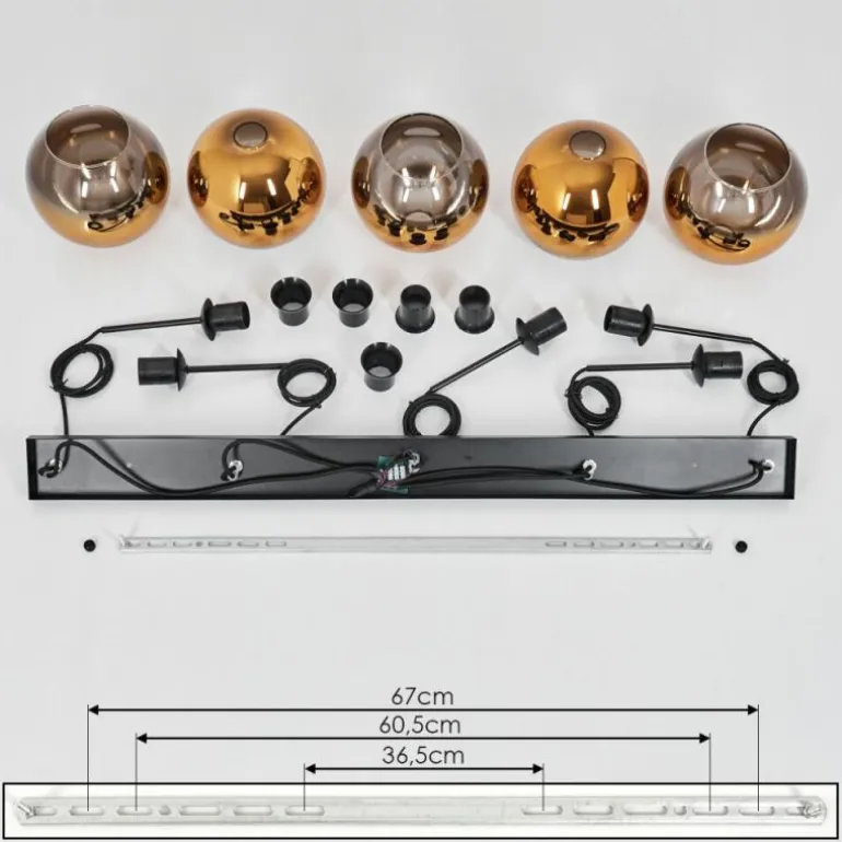 Plafonnier Verre 20 cm Koyoto Or, Clair, 5 lumières