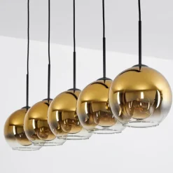 Plafonnier Verre 20 cm Koyoto Or, Clair, 5 lumières