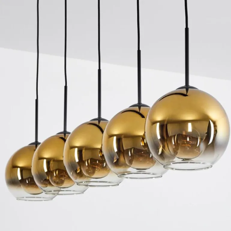 Plafonnier Verre 20 cm Koyoto Or, Clair, 5 lumières