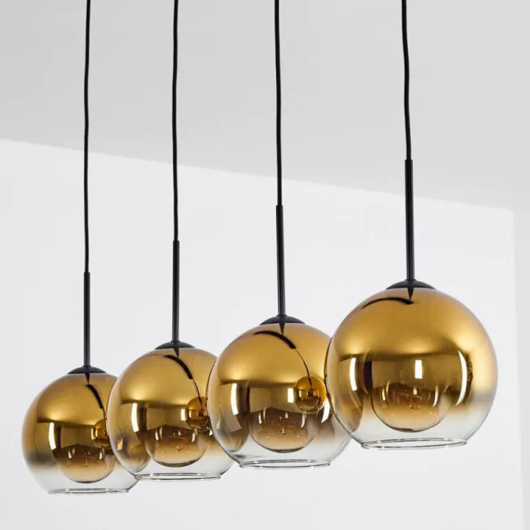Plafonnier Verre 20 cm Koyoto Or, Clair, 4 lumières