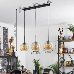 Plafonnier Verre 20 cm Koyoto Ambre, 3 lumières
