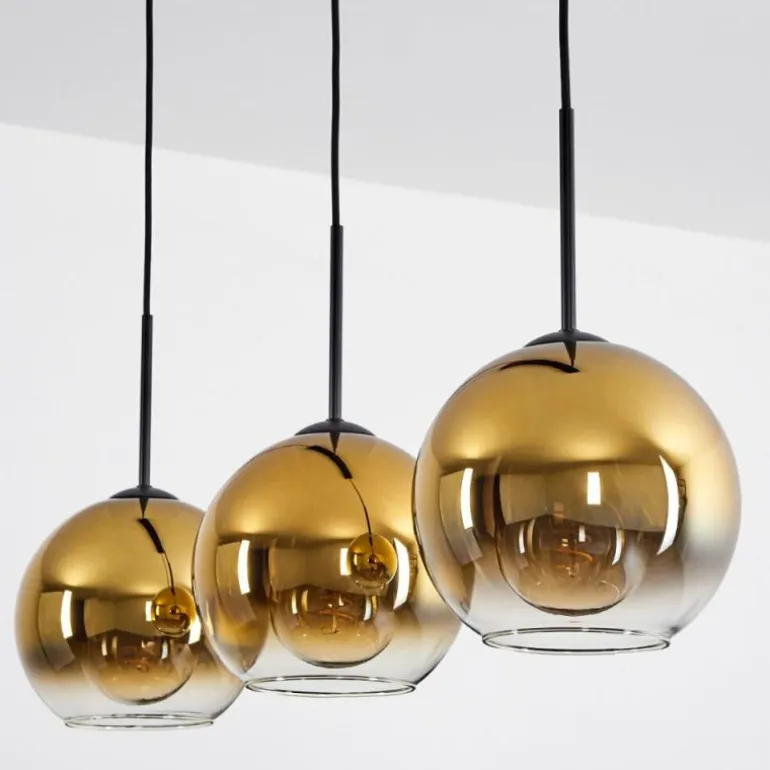 Plafonnier Verre 20 cm Koyoto Or, Clair, 3 lumières