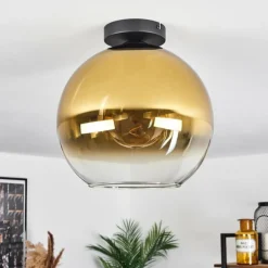 Plafonnier Verre 30 cm Koyoto Or, Clair, 1 lumière