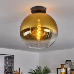 Plafonnier Verre 30 cm Koyoto Or, Clair, 1 lumière