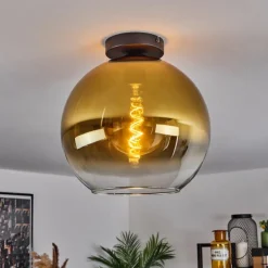 Plafonnier Verre 30 cm Koyoto Or, Clair, 1 lumière