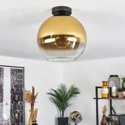 Plafonnier Verre 30 cm Koyoto Or, Clair, 1 lumière