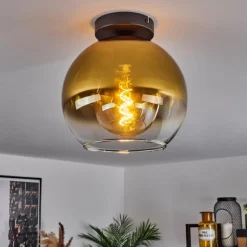 Plafonnier Verre 25 cm Koyoto Or, Clair, 1 lumière