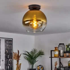 Plafonnier Verre 25 cm Koyoto Or, Clair, 1 lumière