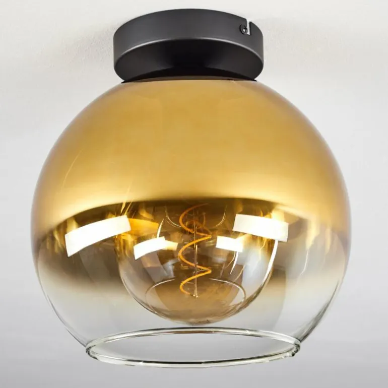Plafonnier Verre 25 cm Koyoto Or, Clair, 1 lumière