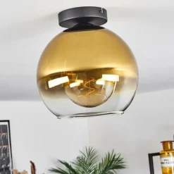 Plafonnier Verre 25 cm Koyoto Or, Clair, 1 lumière