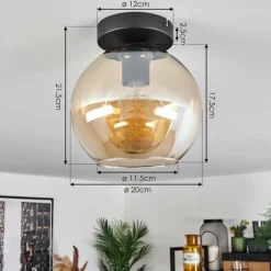 Plafonnier Verre 20 cm Koyoto Ambre, 1 lumière