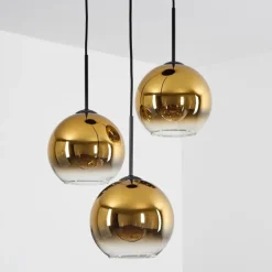 Plafonnier Verre 20 cm Koyoto Or, Clair, 3 lumières