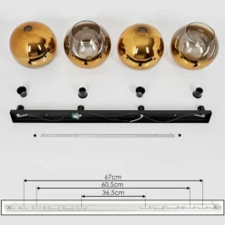 Plafonnier Verre 30 cm Koyoto Or, Clair, 4 lumières