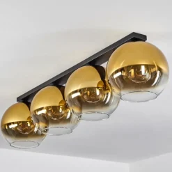 Plafonnier Verre 30 cm Koyoto Or, Clair, 4 lumières