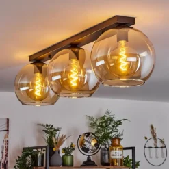 Plafonnier Verre 25 cm Koyoto Ambre, 3 lumières