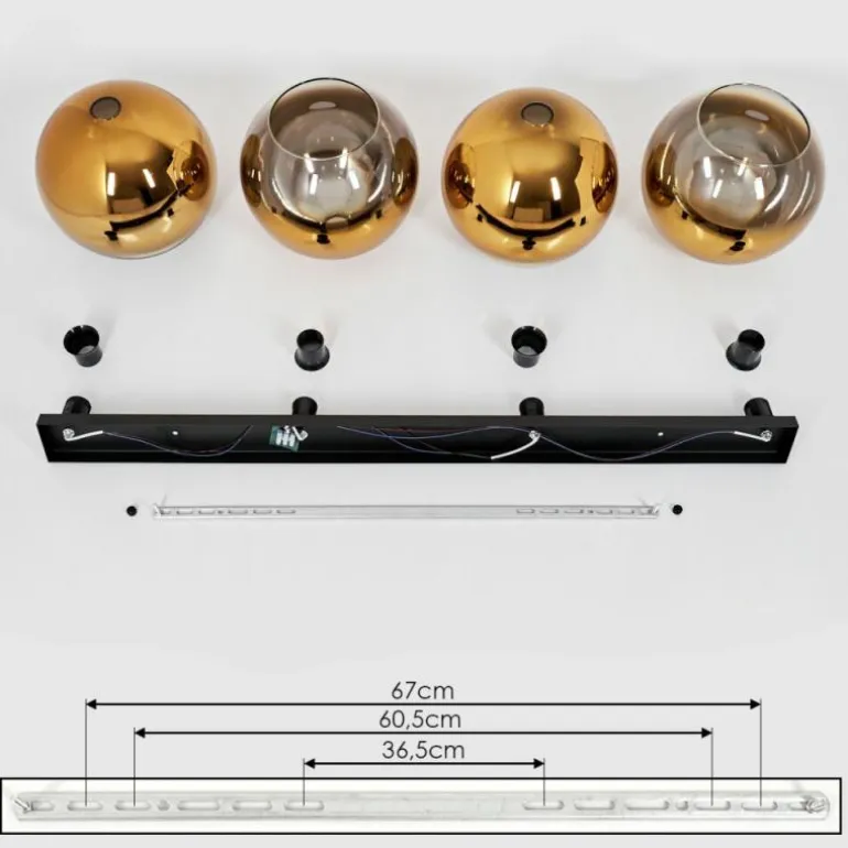 Plafonnier Verre 25 cm Koyoto Or, Clair, 4 lumières