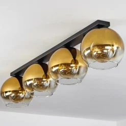 Plafonnier Verre 25 cm Koyoto Or, Clair, 4 lumières