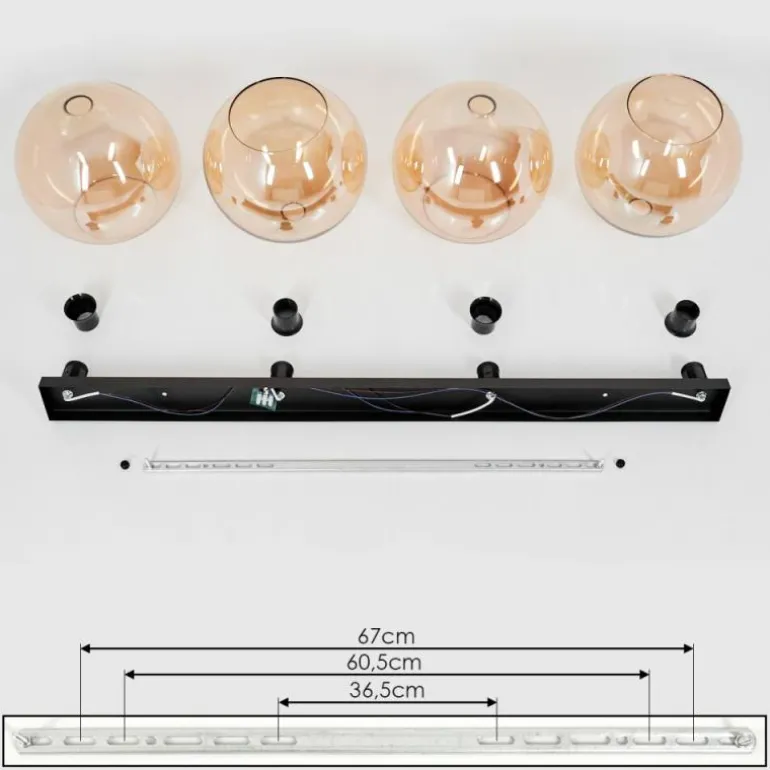 Plafonnier Verre 25 cm Koyoto Ambre, 4 lumières