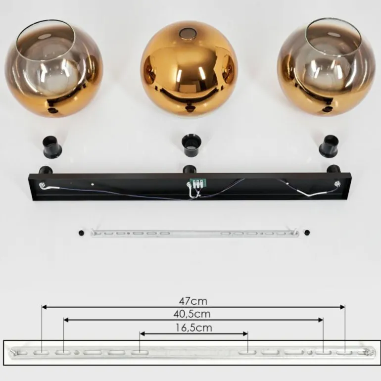 Plafonnier Verre 25 cm Koyoto Or, Clair, 3 lumières