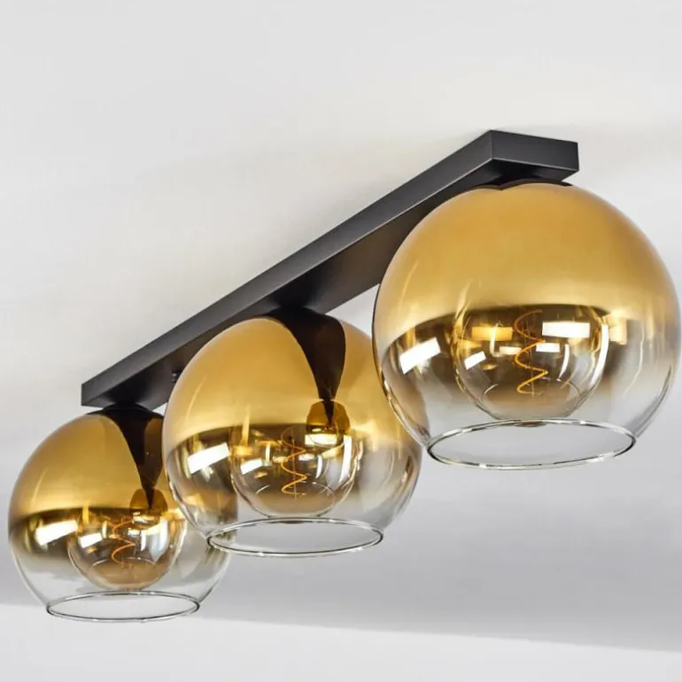 Plafonnier Verre 25 cm Koyoto Or, Clair, 3 lumières