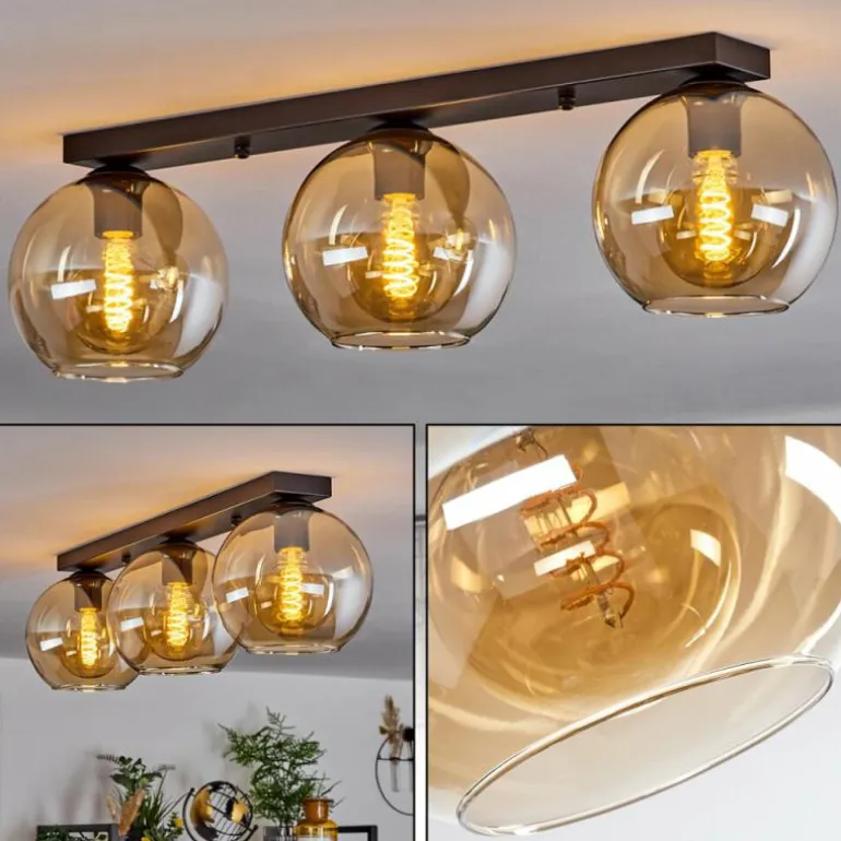 Plafonnier Verre 20 cm Koyoto Ambre, 3 lumières