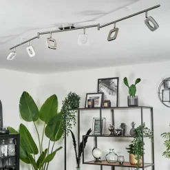 Plafonnier Villenauxe LED Nickel mat, 6 lumières