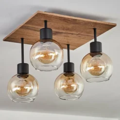Plafonnier Vouhet Brun, Couleur bois, Noir, 4 lumières