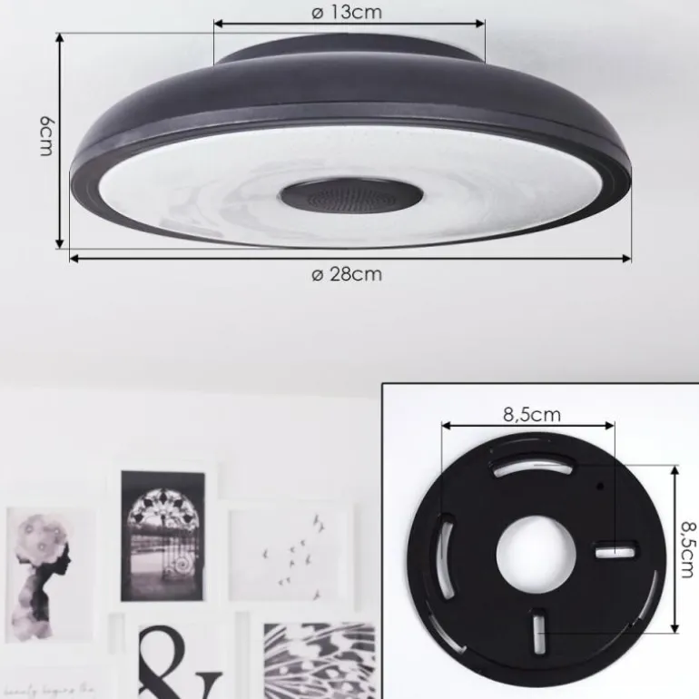 Plafonnier Vully LED Noir, 1 lumière, Télécommandes, Changeur de couleurs