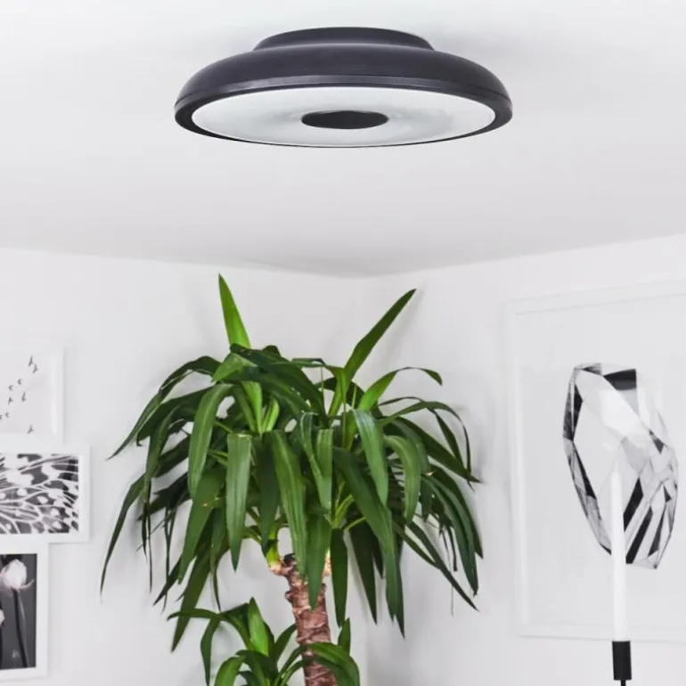 Plafonnier Vully LED Noir, 1 lumière, Télécommandes, Changeur de couleurs