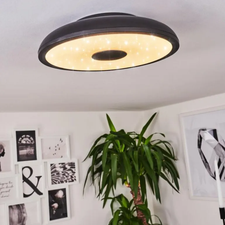 Plafonnier Vully LED Noir, 1 lumière, Télécommandes, Changeur de couleurs