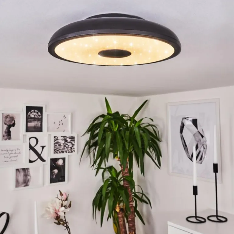 Plafonnier Vully LED Noir, 1 lumière, Télécommandes, Changeur de couleurs