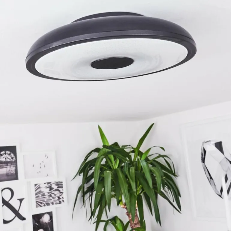 Plafonnier Vully LED Noir, 1 lumière, Télécommandes, Changeur de couleurs