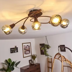 Plafonnier Warga LED Bronze, 5 lumières