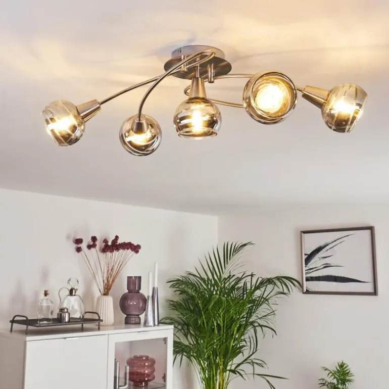 Plafonnier Warga LED Nickel mat, 5 lumières