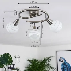 Plafonnier Warga LED Nickel mat, 3 lumières
