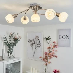 Plafonnier Warga Nickel mat, 5 lumières