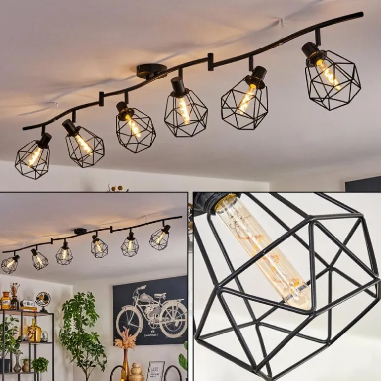 Plafonnier Yaak Noir, 6 lumières